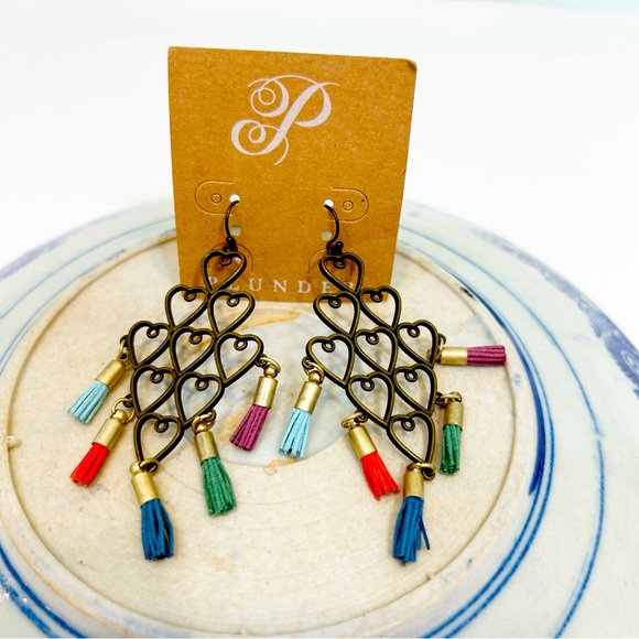 Plunder Jewelry - ♥️ HEART Chandelier Colorful Earrings With Mini Tassles